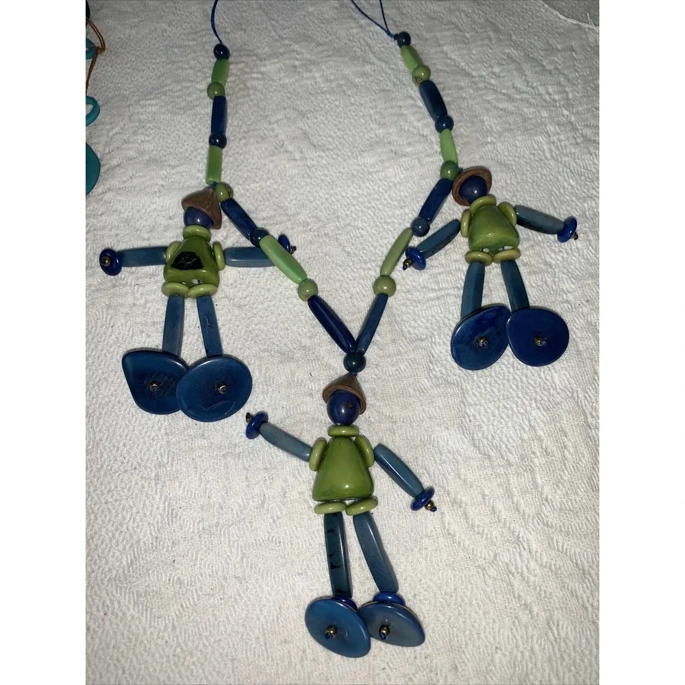 Tagua Nut 3 Necklace Lot‎ ~ Blue Green Red Orange Turquoise Figures